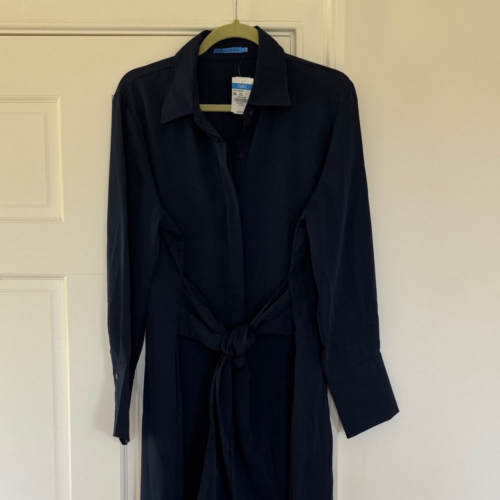 J McLaughlin Navy Long Sleeve Tie-Waist Dress